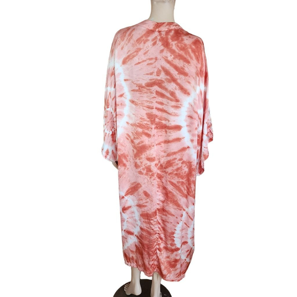 YOUNG FABULOUS & BROKE Kana Orange White Tie-Dye Kimono Kaftan S - Picture 4 of 6